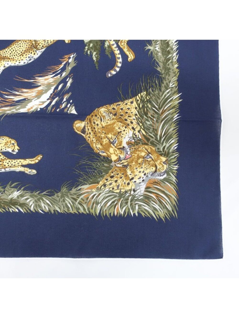 Hermes Carre 80 Cheetah Scarf Cotton Blue Marine Gold Khaki Navy - Picture 4 of 10
